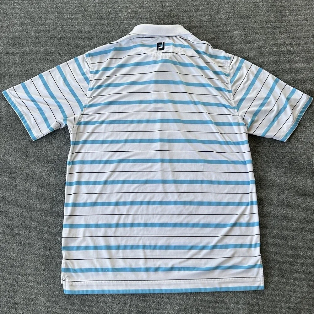 Footjoy Shirt Men Large Blue White Stripe Golf Polo Performance Hybrid Relax Fit